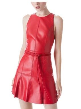 Alice + Olivia Red Sleeveless Faux-Leather Mini Dress